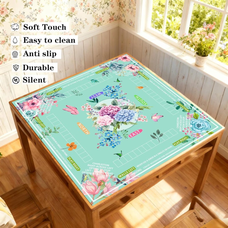 Pittera Mahjong mat for Table with Drawstring Bag/31.5Inch/American Mahjong Table Cloth with Rules mats， Noise Reduction Anti-Slip Game mat for Table，for Poker/Board Games/Card/Dominoes (Light Green) - Image 2
